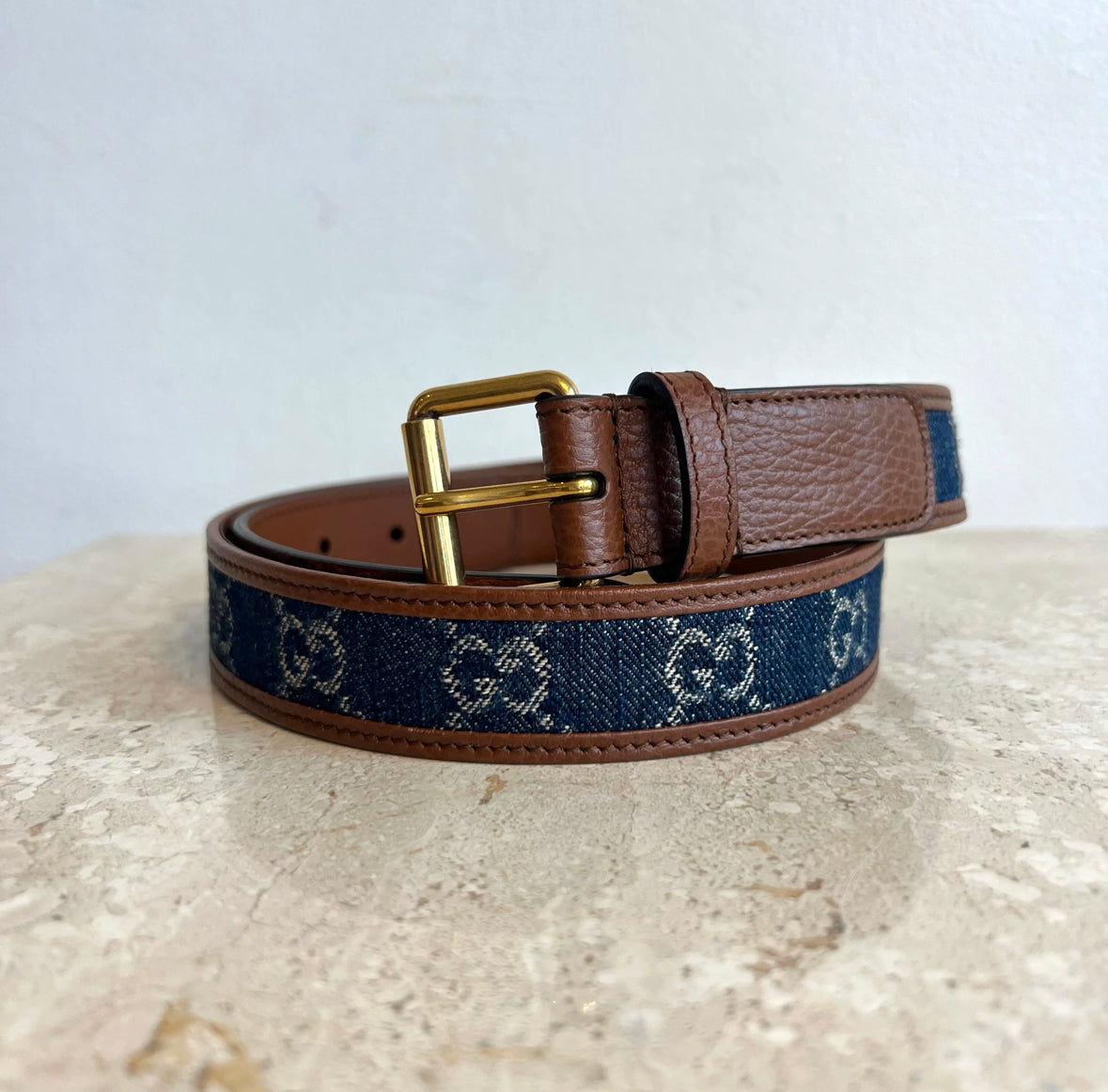 Pre-Owned Gucci GG Denim 85/34 Skinny Belt