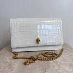 Pre-Owned ALEXANDER MCQUEEN Deep Ivory Croc Embossed Skull Bag
