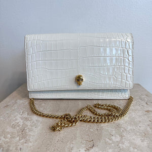 Pre-Owned ALEXANDER MCQUEEN Deep Ivory Croc Embossed Skull Bag