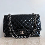 Pre-Owned CHANEL Black Patent Maxi Single Flap Bag