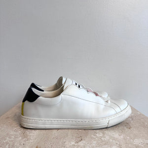 Pre-Owned FENDI White Leather Logo Knit Rockoclick Scalloped Sneakers - Size 37