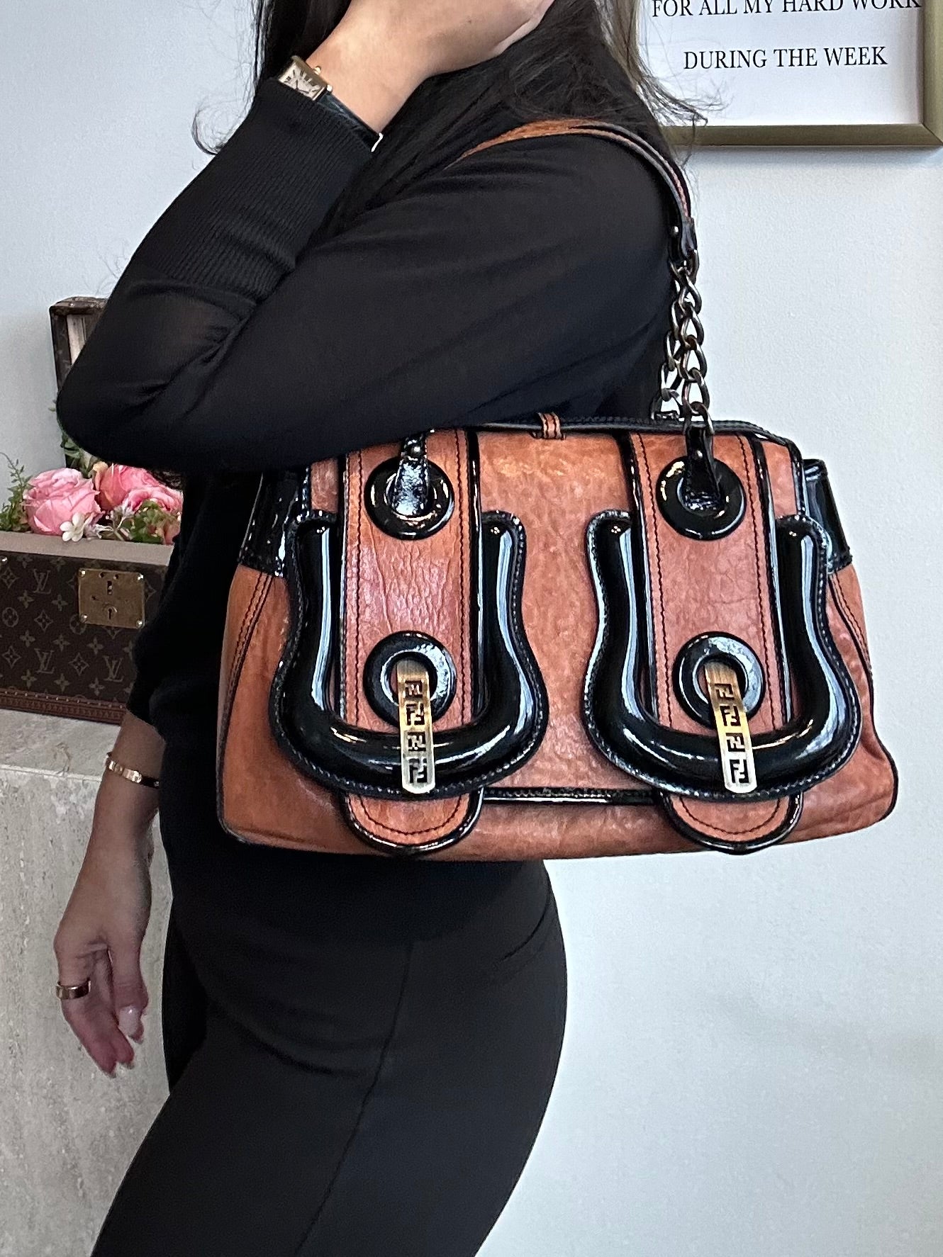 Pre-Owned FENDI Nappa Patent Medium B Bag