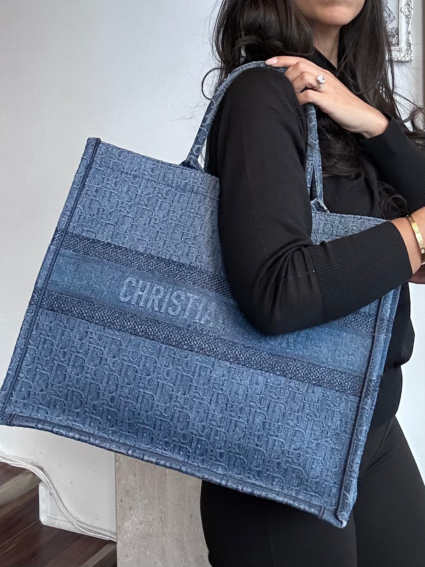 Pre-Owned DIOR Large Oblique Denim Book Tote