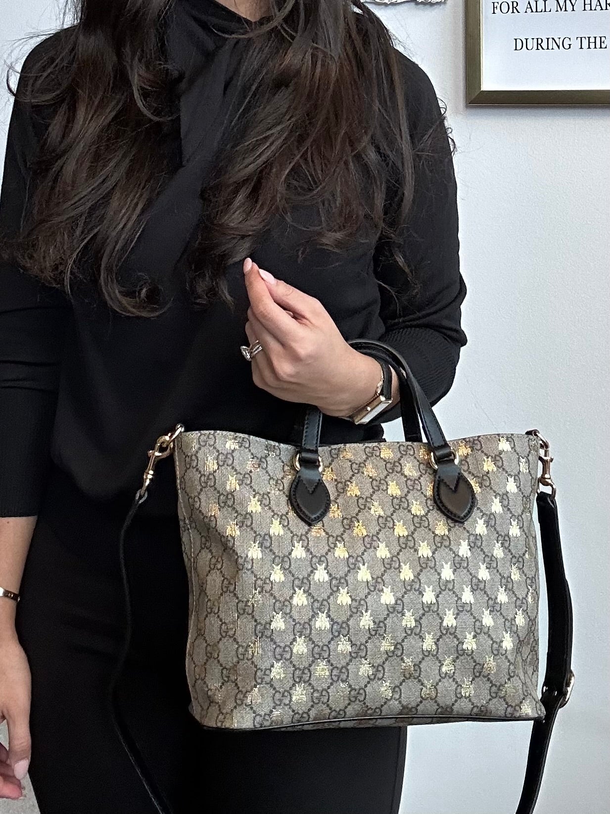 Pre-Owned GUCCI Beige GG Supreme Bestiary Tote