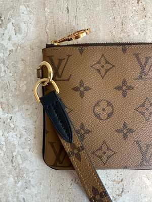 Pre-Owned LOUIS VUITTON Monogram Reverse Pochette Trio Square Pouch Wristlet