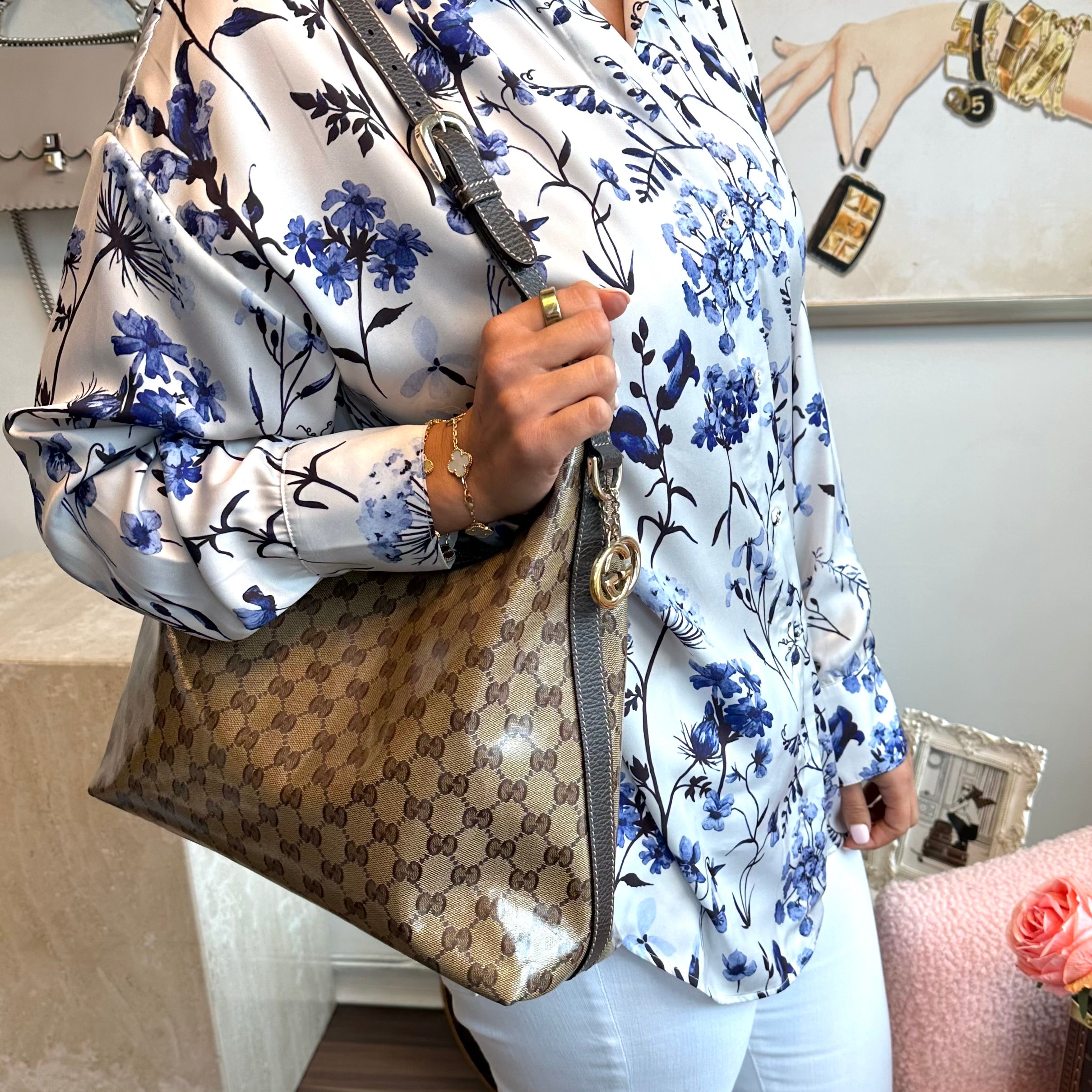 Pre-Owned GUCCI Crystal Coated GG Hobo
