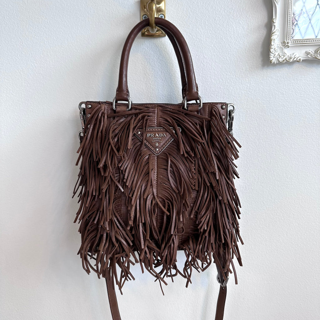 Pre-Owned PRADA Noce Nappa Fringe Small Tote