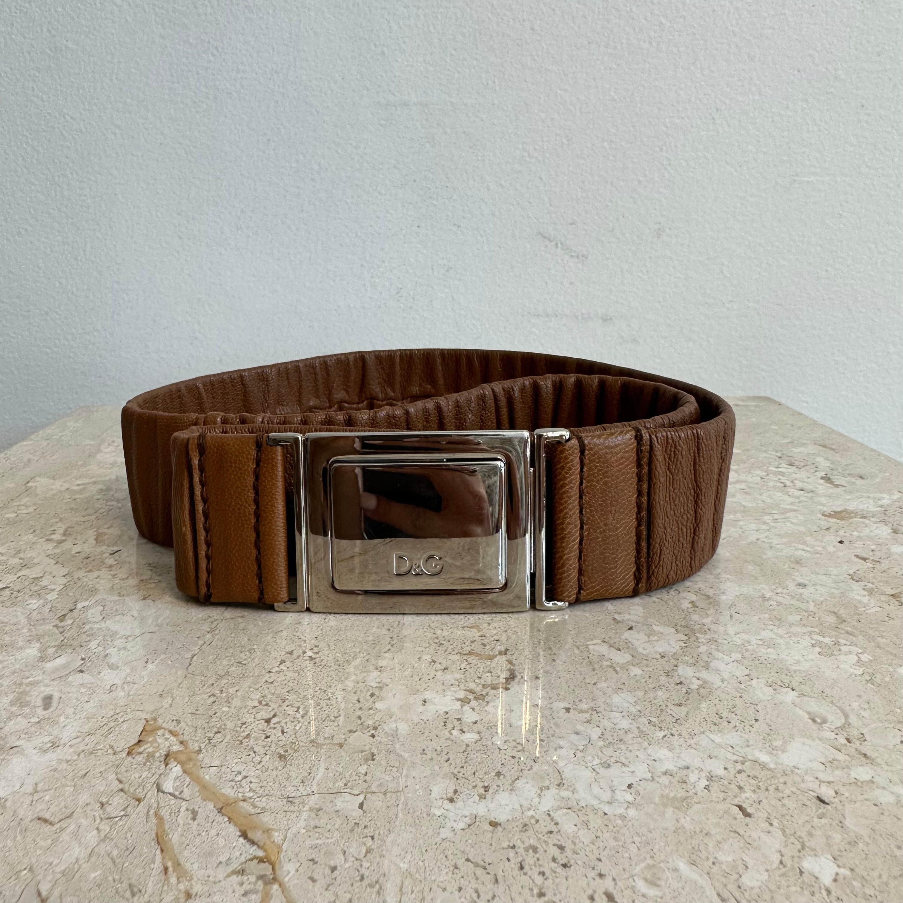 Pre-Owned DOLCE & GABBANA Light Brown Elastic Waist Belt - Size 95/38