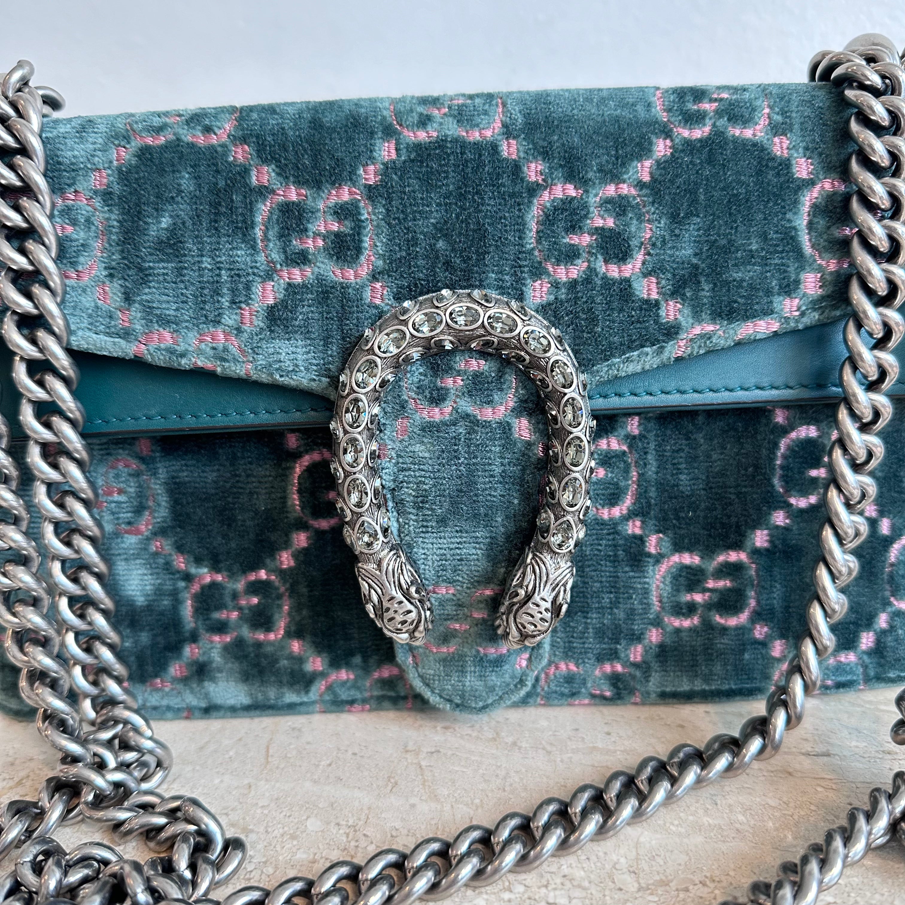 Pre Owned GUCCI Green GG Velvet Small Dionysus Valamode