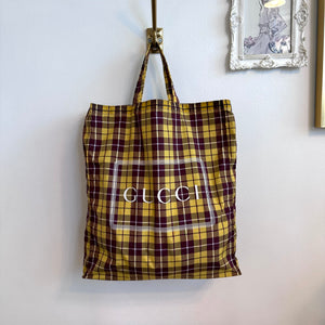Pre-Owned GUCCI Yellow Plaid Nylon Shopping Tote