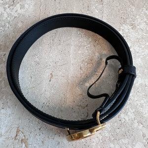 Pre-Owned GUCCI Women's Slim Black Leather Belt with Mini Double G Buckle - Size 32/80