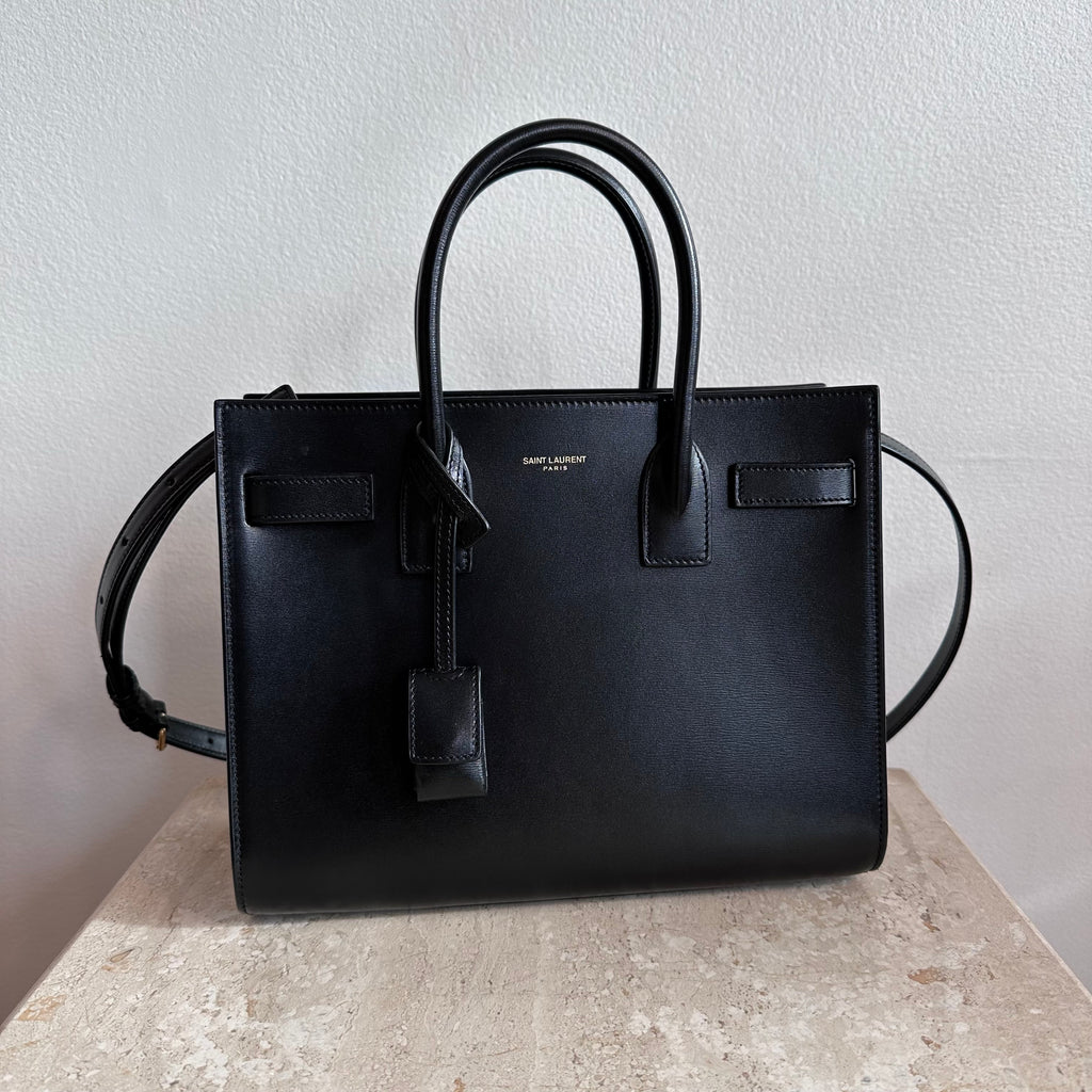 Pre-Owned SAINT LAURENT Black Smooth Leather Baby Sac Du Jour