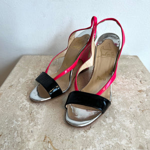 Pre-Owned CHRISTIAN LOUBOUTIN Pink/Black Patent Cork Wedges