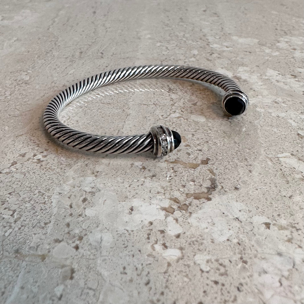 Pre-Owned DAVID YURMAN Sterling Silver Cable Classics Bracelet with Black Onyx