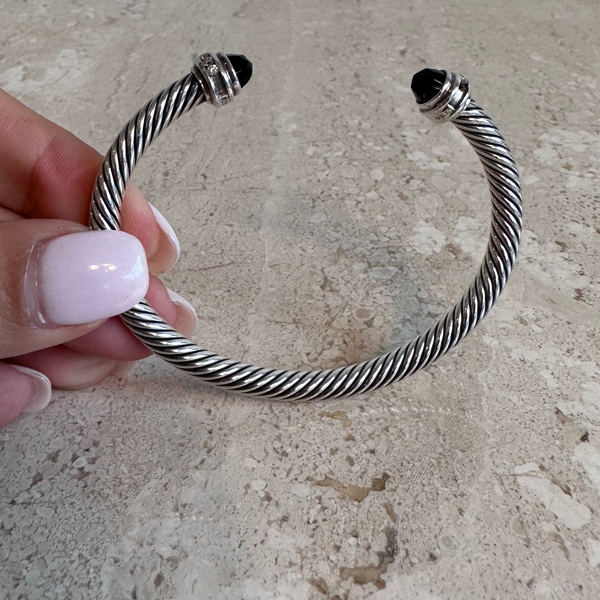 Pre-Owned DAVID YURMAN Sterling Silver Cable Classics Bracelet with Black Onyx