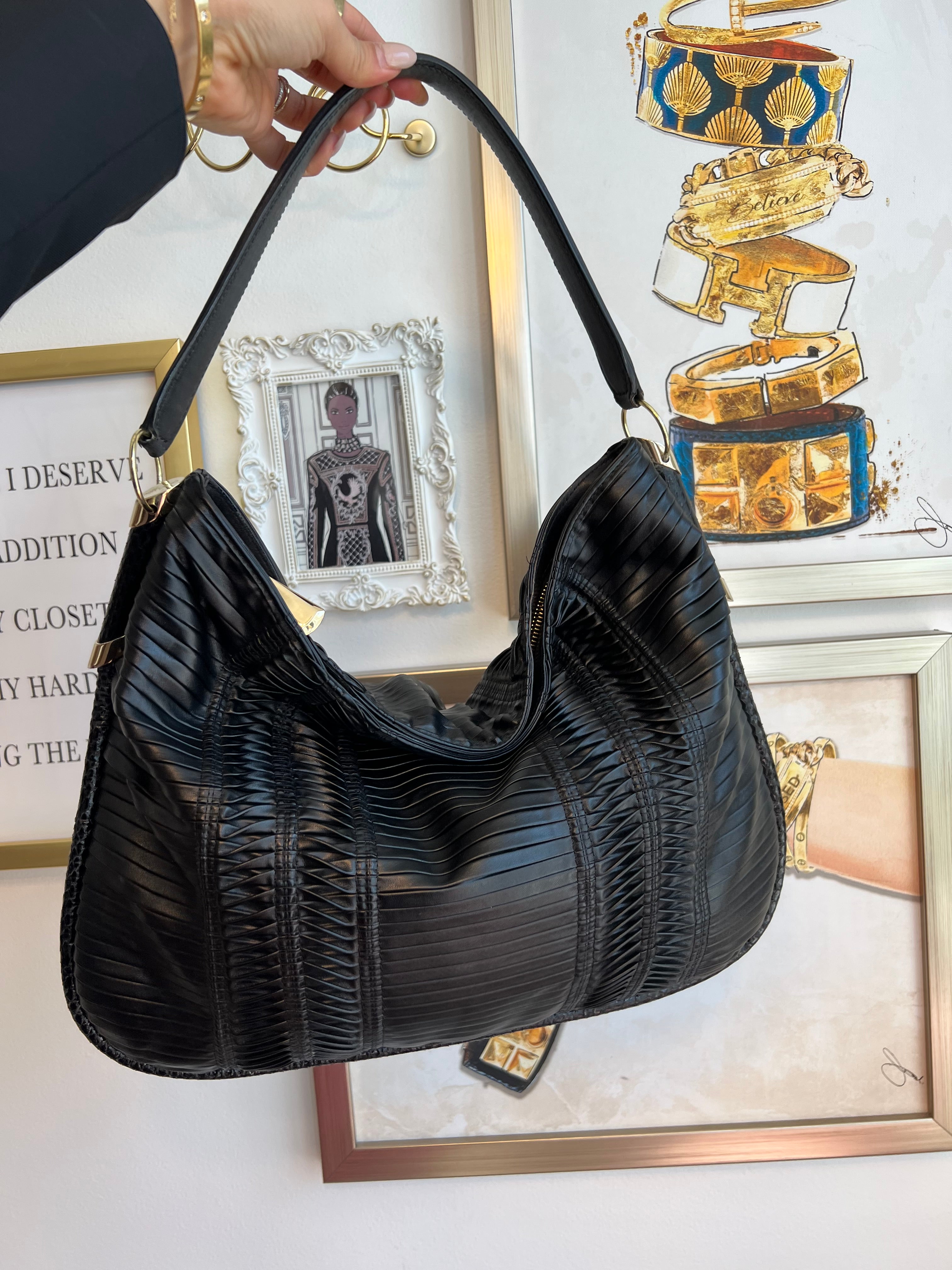 Pre-Owned JIMMY CHOO Pleated Leather Zoe Hobo