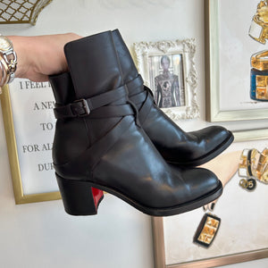 Pre Owned CHRISTIAN LOUBOUTIN Black Leather Karistrap Boot Size 38.5 Valamode