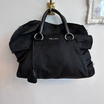 Pre-Owned PRADA Black Nylon Ruffle Bauletto Bag