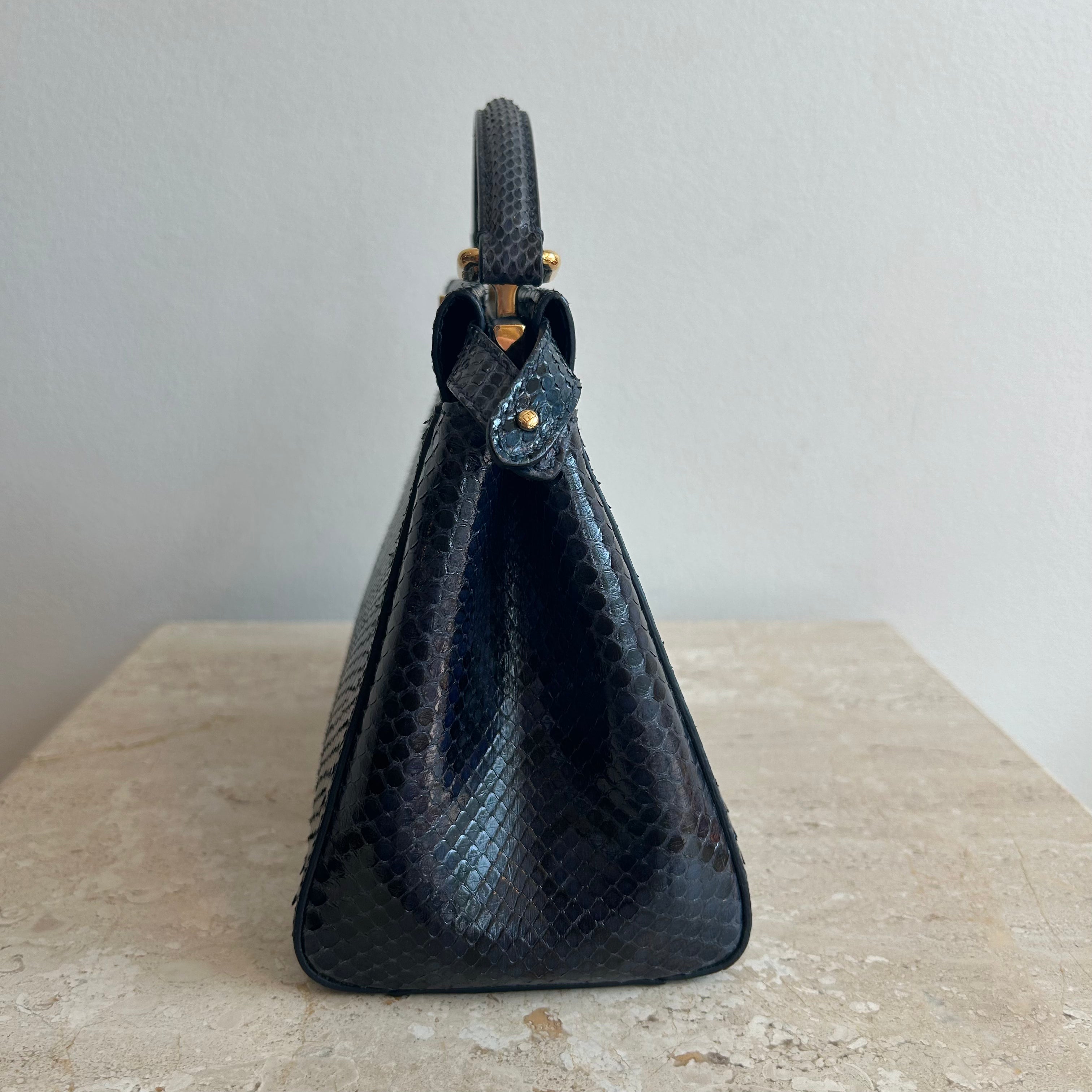 Pre-Owned FENDI Mini Blue Python Leather Peekaboo Handbag