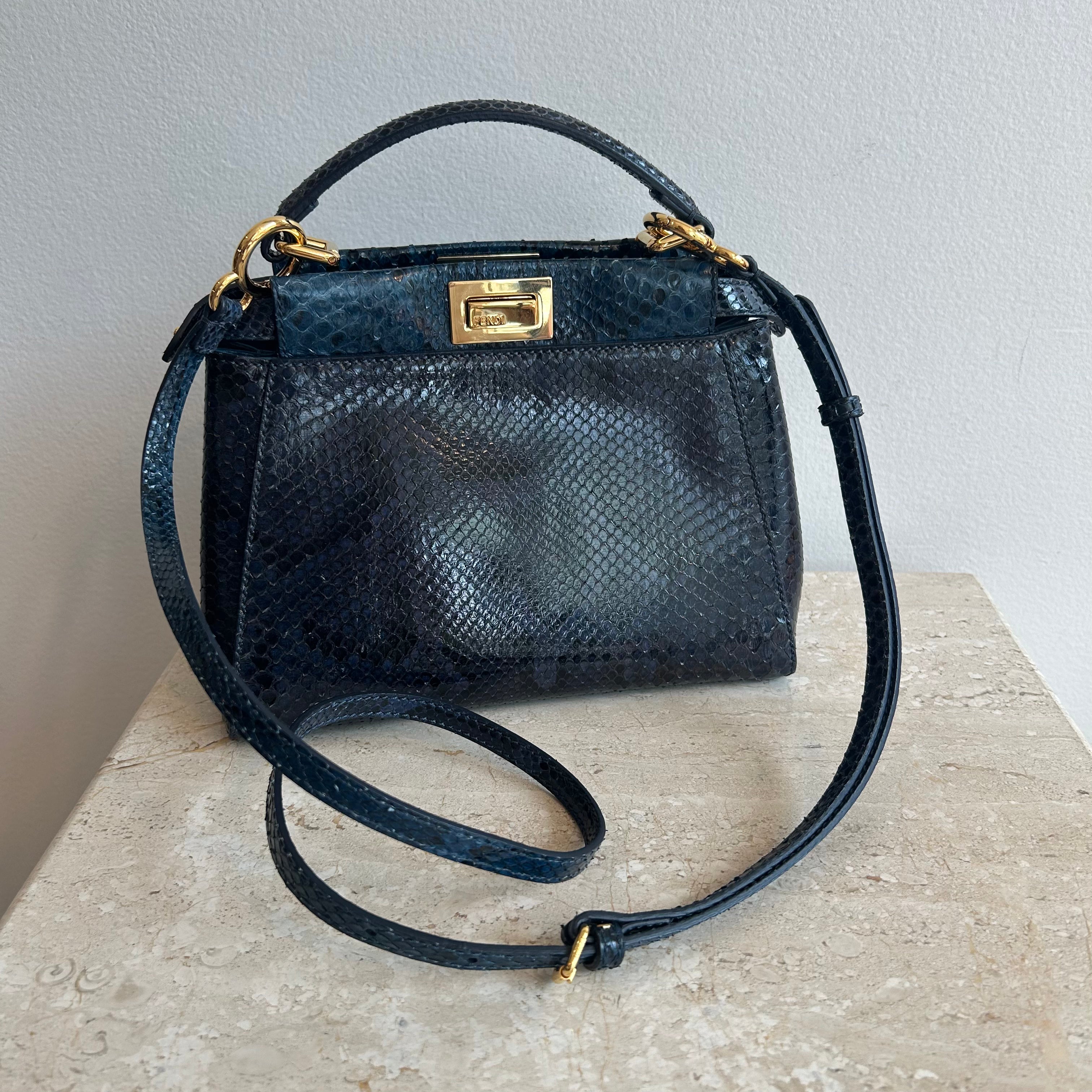 Pre Owned FENDI Mini Blue Python Leather Peekaboo Handbag Valamode