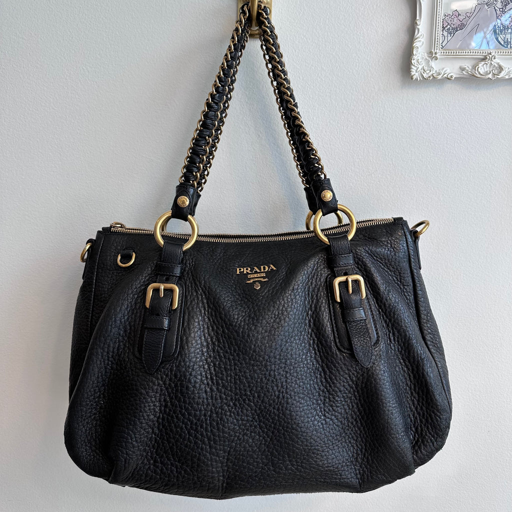 Pre-Owned PRADA Nero Soft Calfskin Chain Handbag