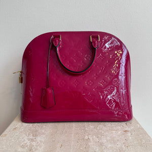 Pre-Owned LOUIS VUITTON Framboise Monogram Vernis Alma GM