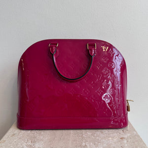 Pre-Owned LOUIS VUITTON Framboise Monogram Vernis Alma GM