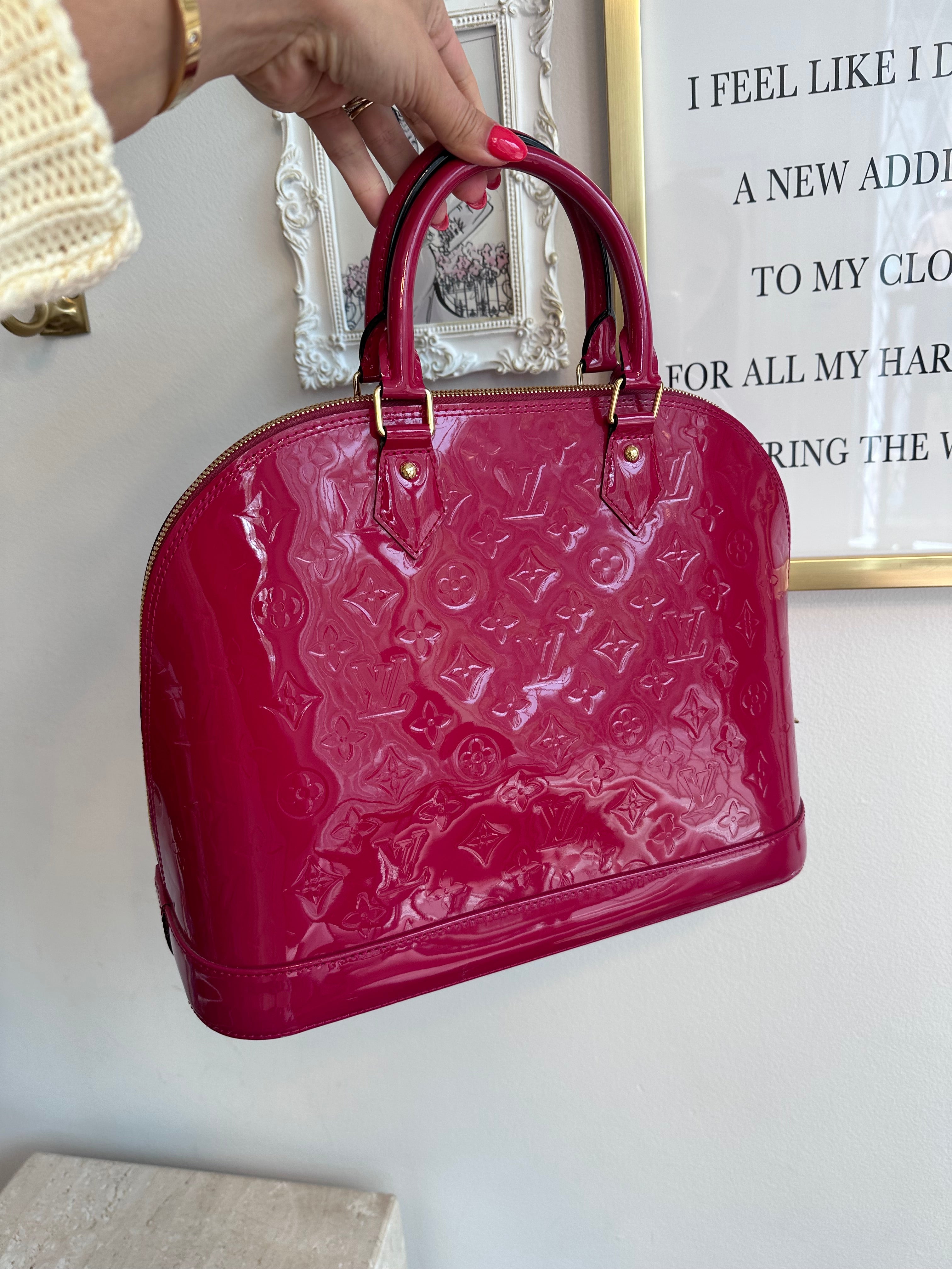 Pre-Owned LOUIS VUITTON Framboise Monogram Vernis Alma GM