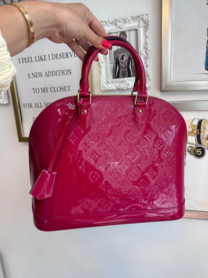 Pre-Owned LOUIS VUITTON Framboise Monogram Vernis Alma GM