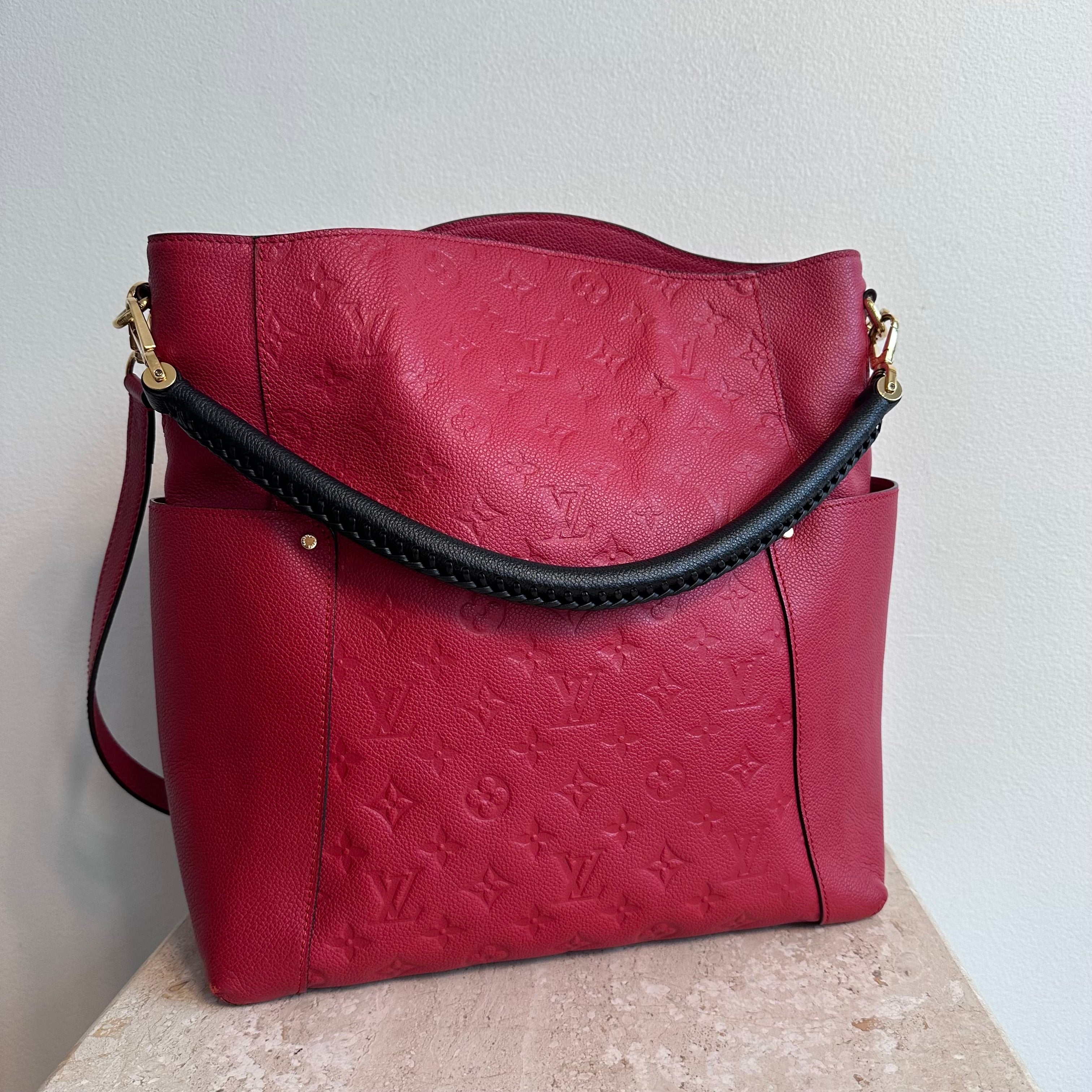 Pre-Owned LOUIS VUITTON Red Empreinte Bagatelle Hobo Bag