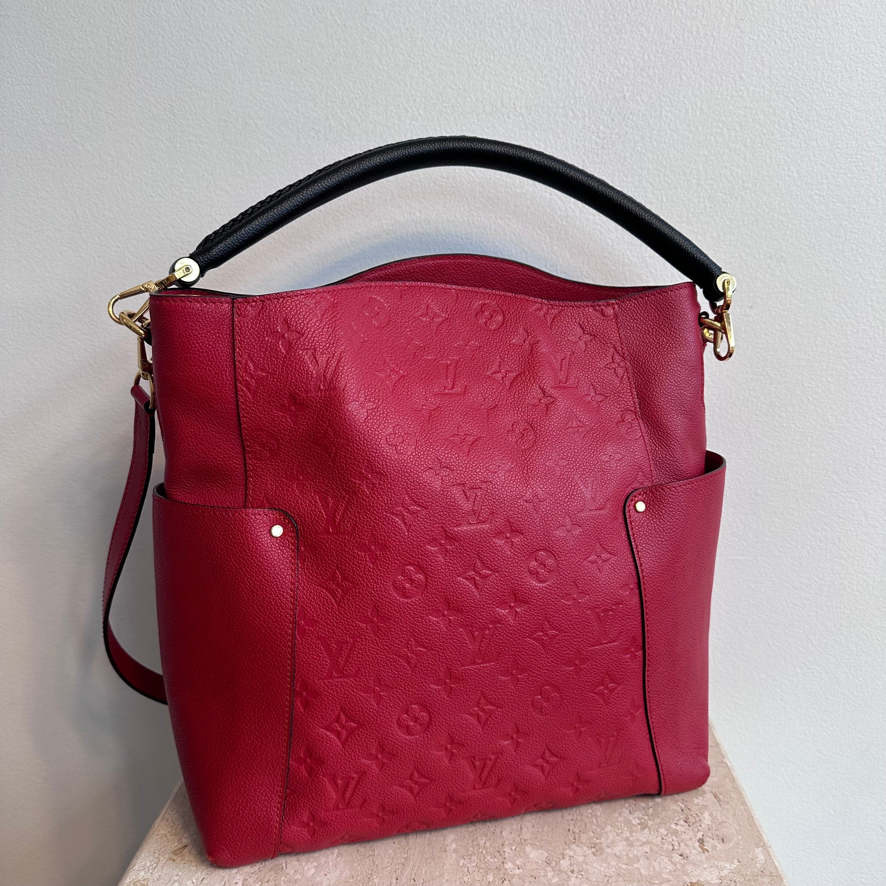 Pre-Owned LOUIS VUITTON Red Empreinte Bagatelle Hobo Bag
