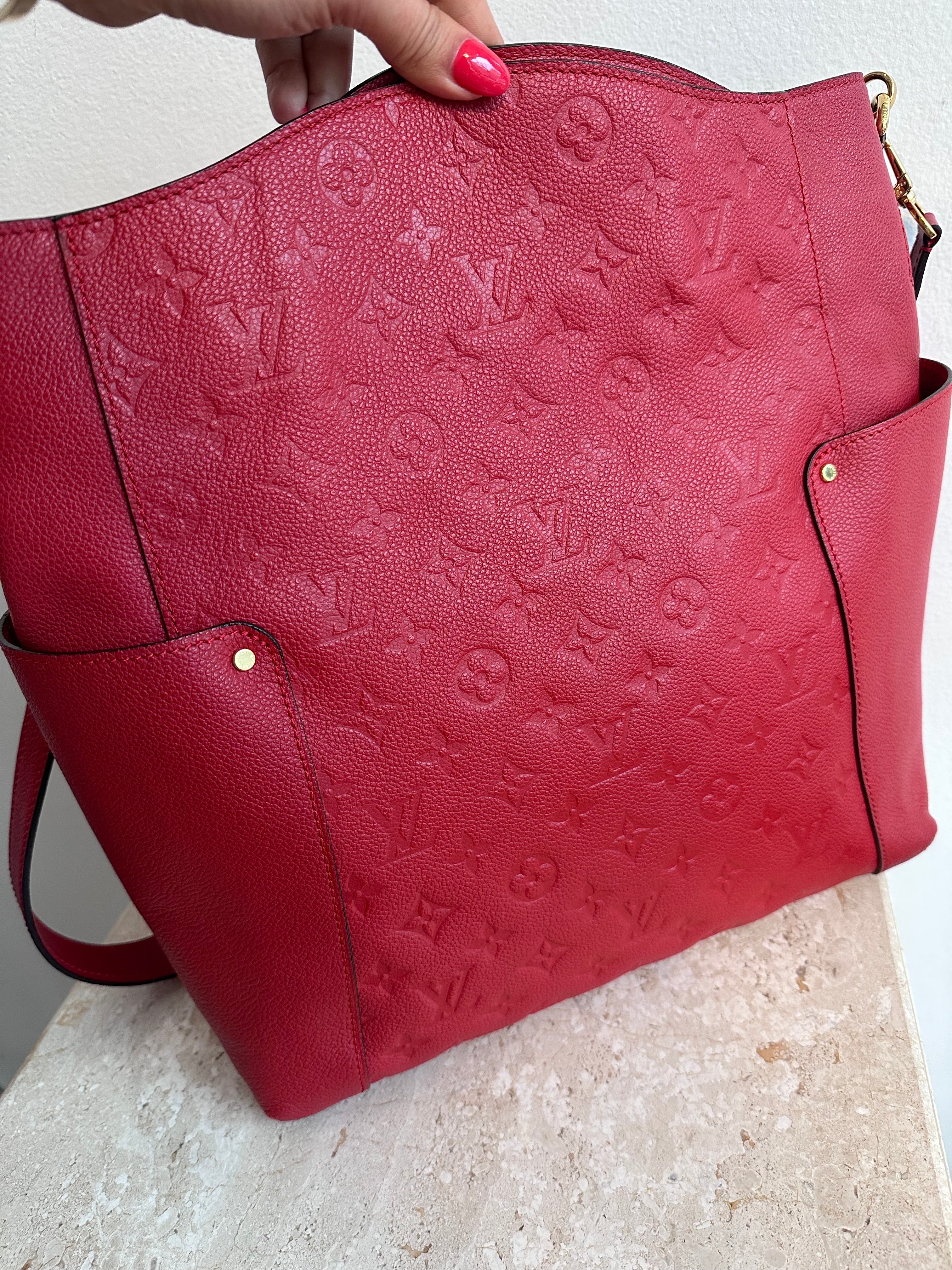 Pre-Owned LOUIS VUITTON Red Empreinte Bagatelle Hobo Bag