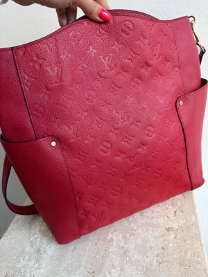 Pre-Owned LOUIS VUITTON Red Empreinte Bagatelle Hobo Bag