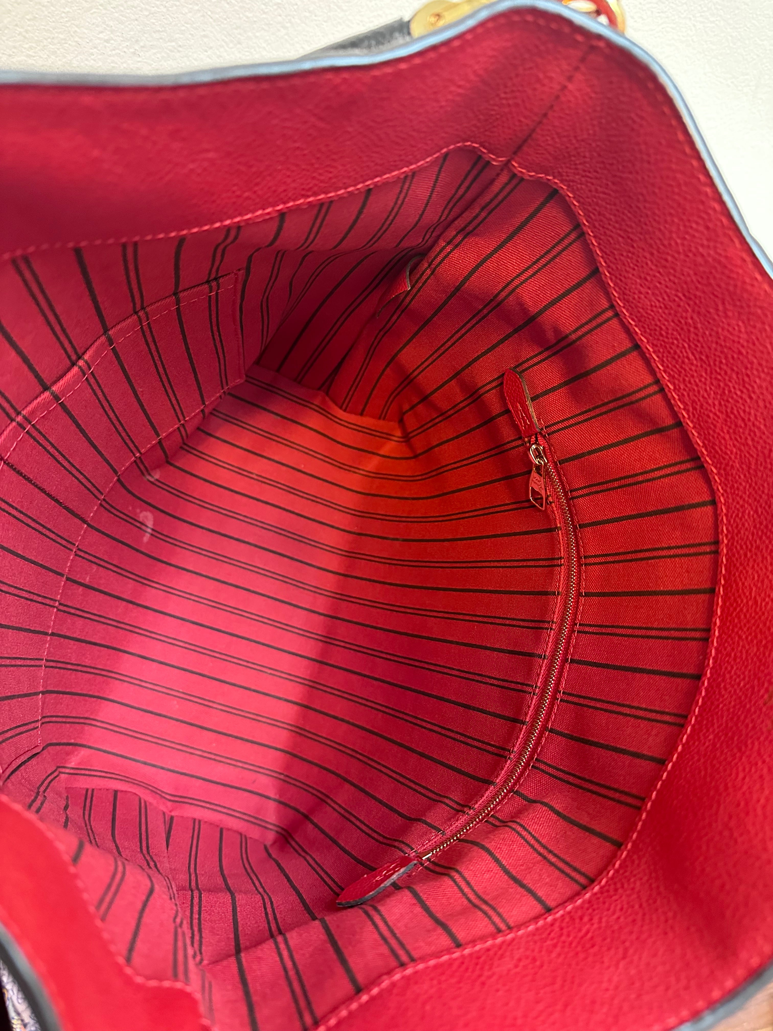 Pre-Owned LOUIS VUITTON Red Empreinte Bagatelle Hobo Bag