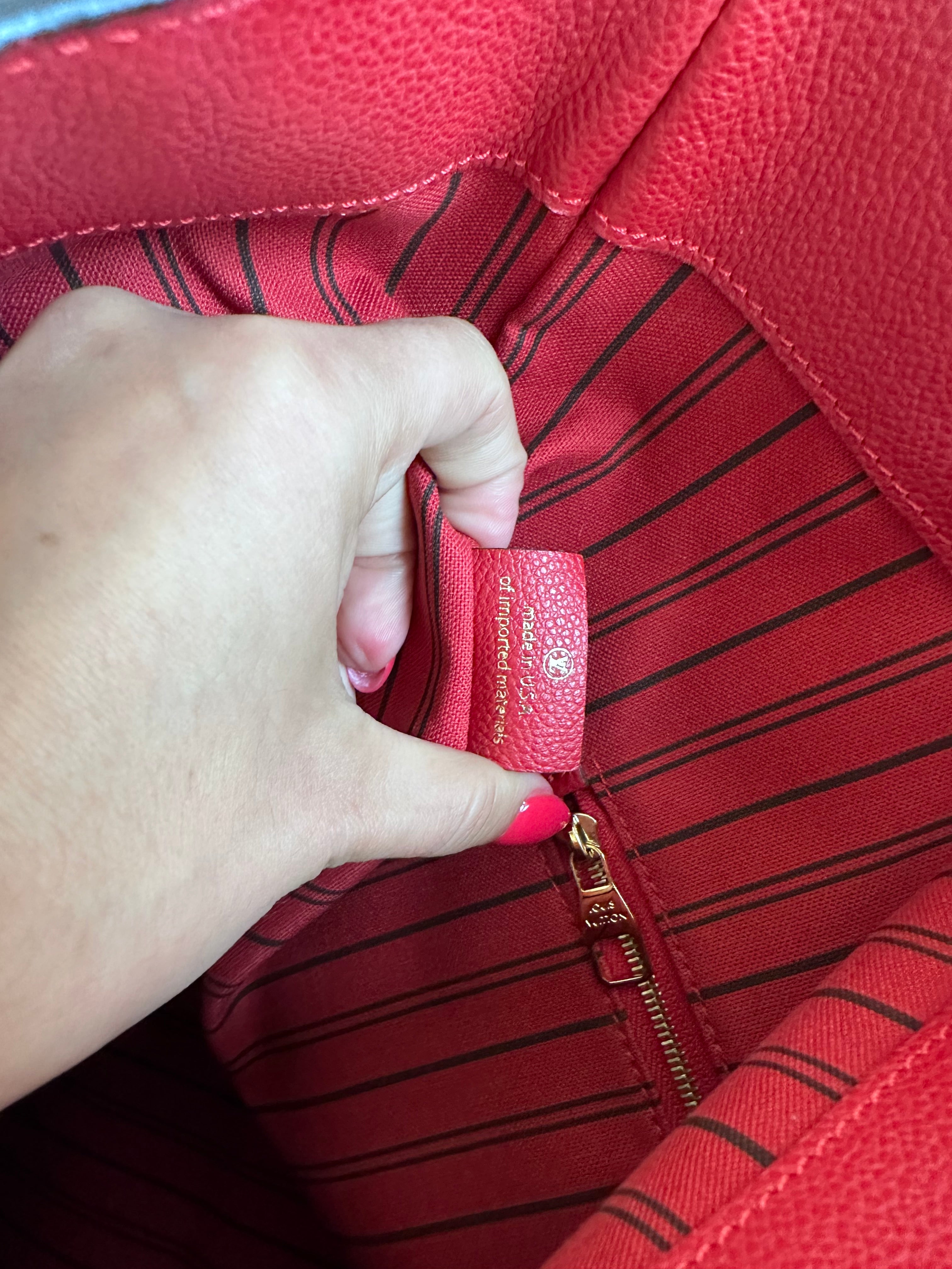 Pre-Owned LOUIS VUITTON Red Empreinte Bagatelle Hobo Bag