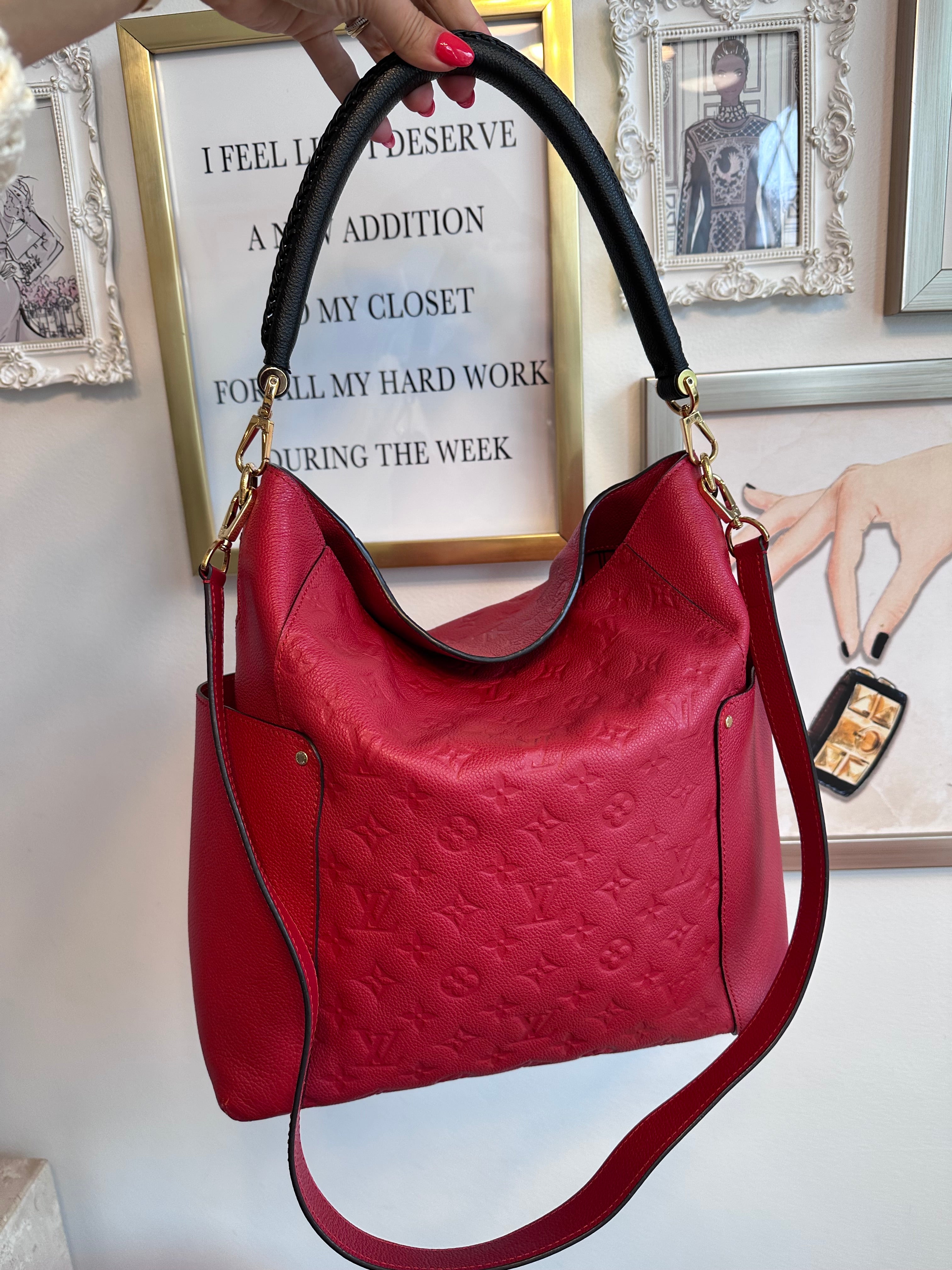 Pre-Owned LOUIS VUITTON Red Empreinte Bagatelle Hobo Bag