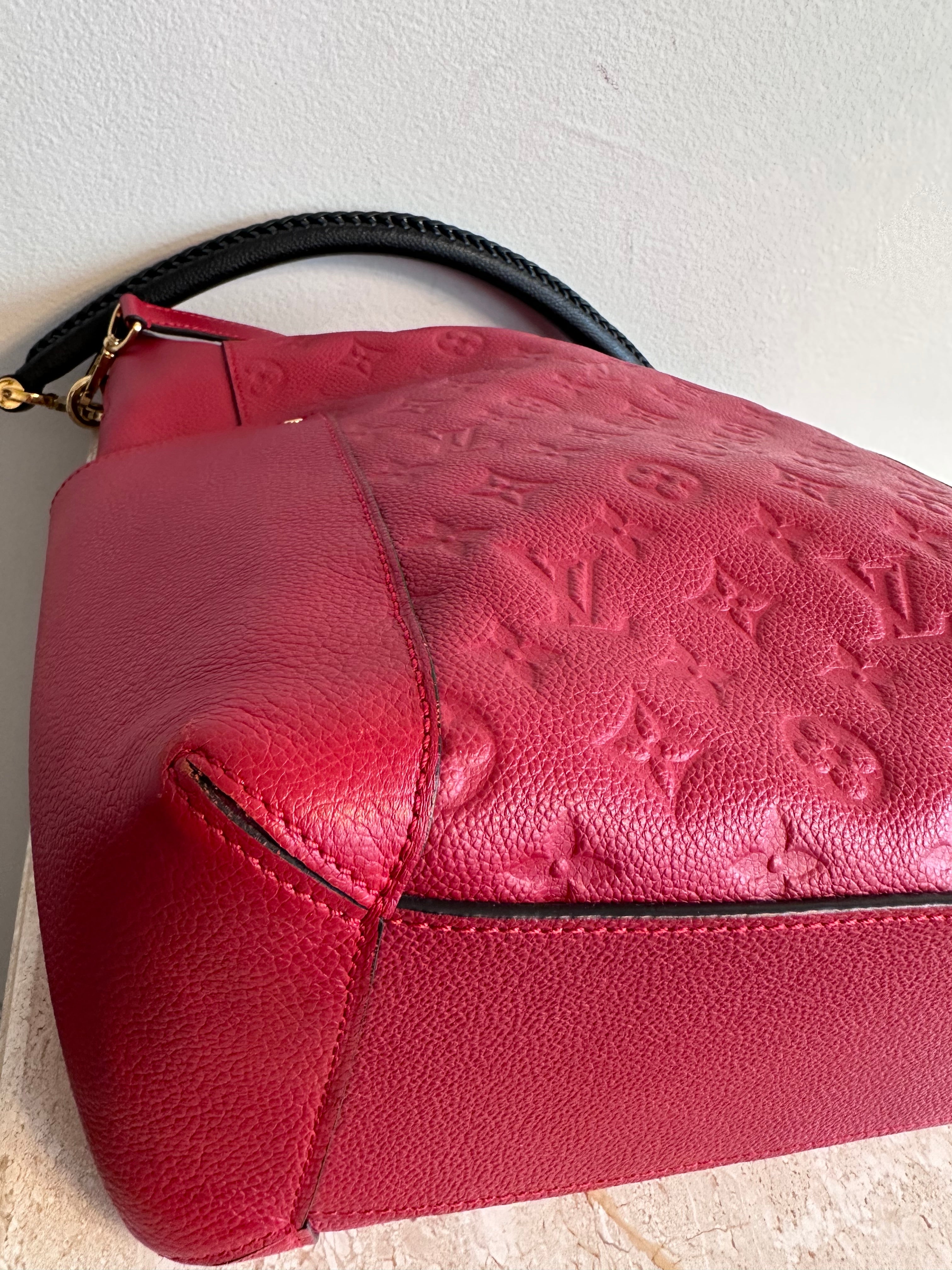 Pre-Owned LOUIS VUITTON Red Empreinte Bagatelle Hobo Bag