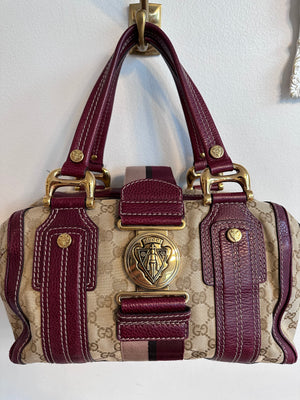 Pre-Owned GUCCI Beige/Burgundy GG Canvas Aviatrix Medium Boston Bag