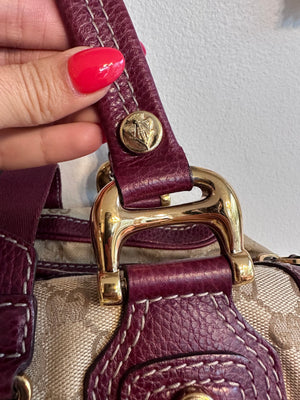 Pre-Owned GUCCI Beige/Burgundy GG Canvas Aviatrix Medium Boston Bag
