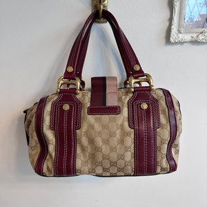 Pre-Owned GUCCI Beige/Burgundy GG Canvas Aviatrix Medium Boston Bag