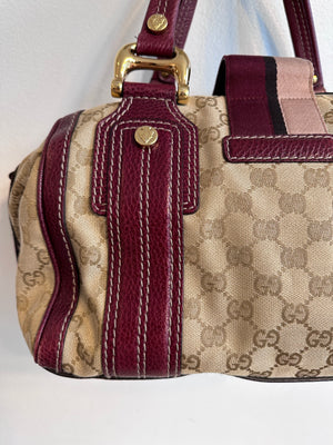 Pre-Owned GUCCI Beige/Burgundy GG Canvas Aviatrix Medium Boston Bag