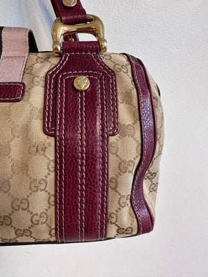 Pre-Owned GUCCI Beige/Burgundy GG Canvas Aviatrix Medium Boston Bag