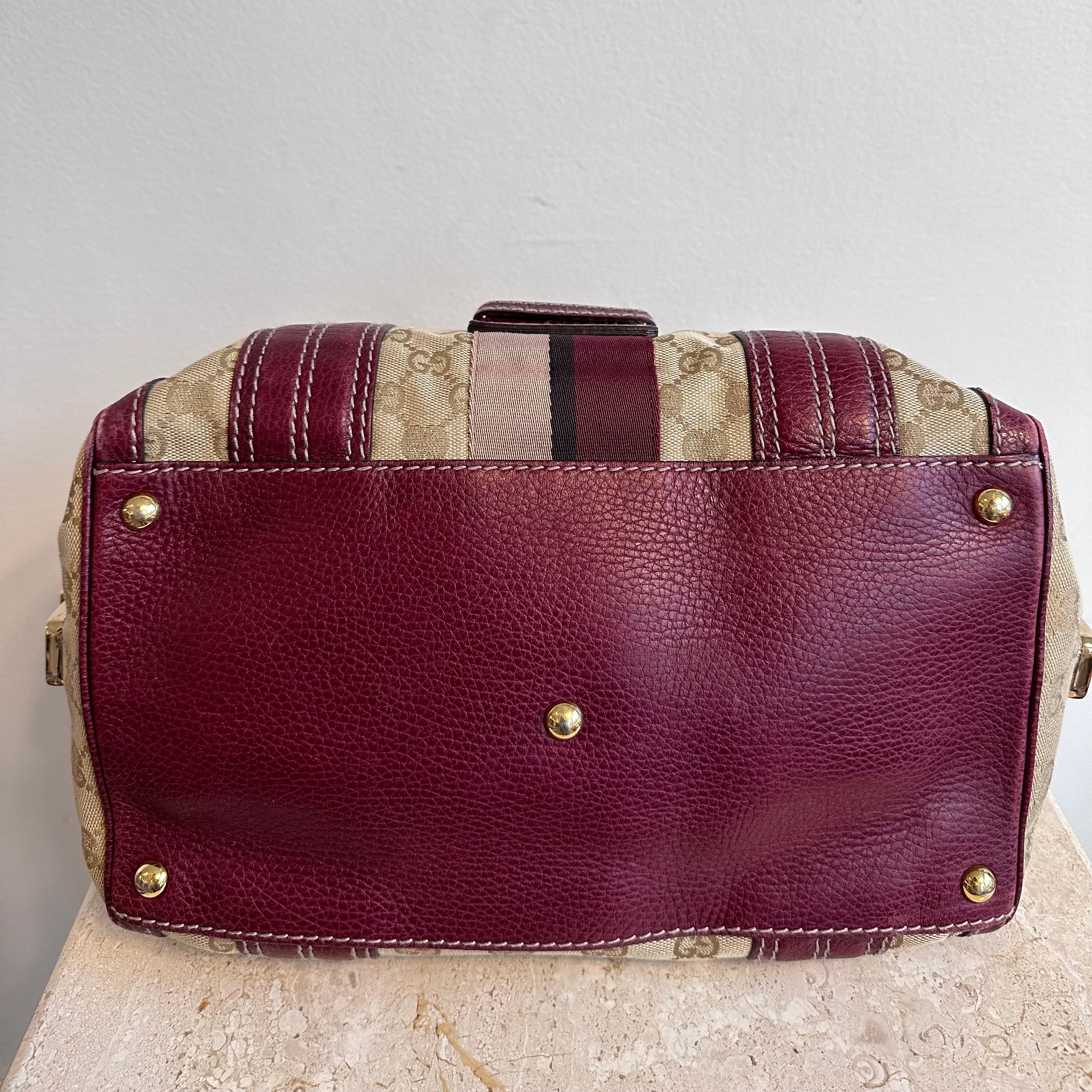 Pre-Owned GUCCI Beige/Burgundy GG Canvas Aviatrix Medium Boston Bag