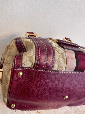 Pre-Owned GUCCI Beige/Burgundy GG Canvas Aviatrix Medium Boston Bag