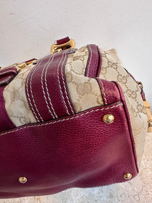 Pre-Owned GUCCI Beige/Burgundy GG Canvas Aviatrix Medium Boston Bag