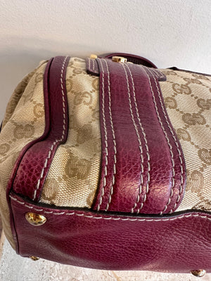 Pre-Owned GUCCI Beige/Burgundy GG Canvas Aviatrix Medium Boston Bag