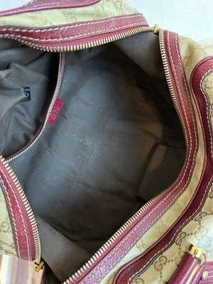 Pre-Owned GUCCI Beige/Burgundy GG Canvas Aviatrix Medium Boston Bag