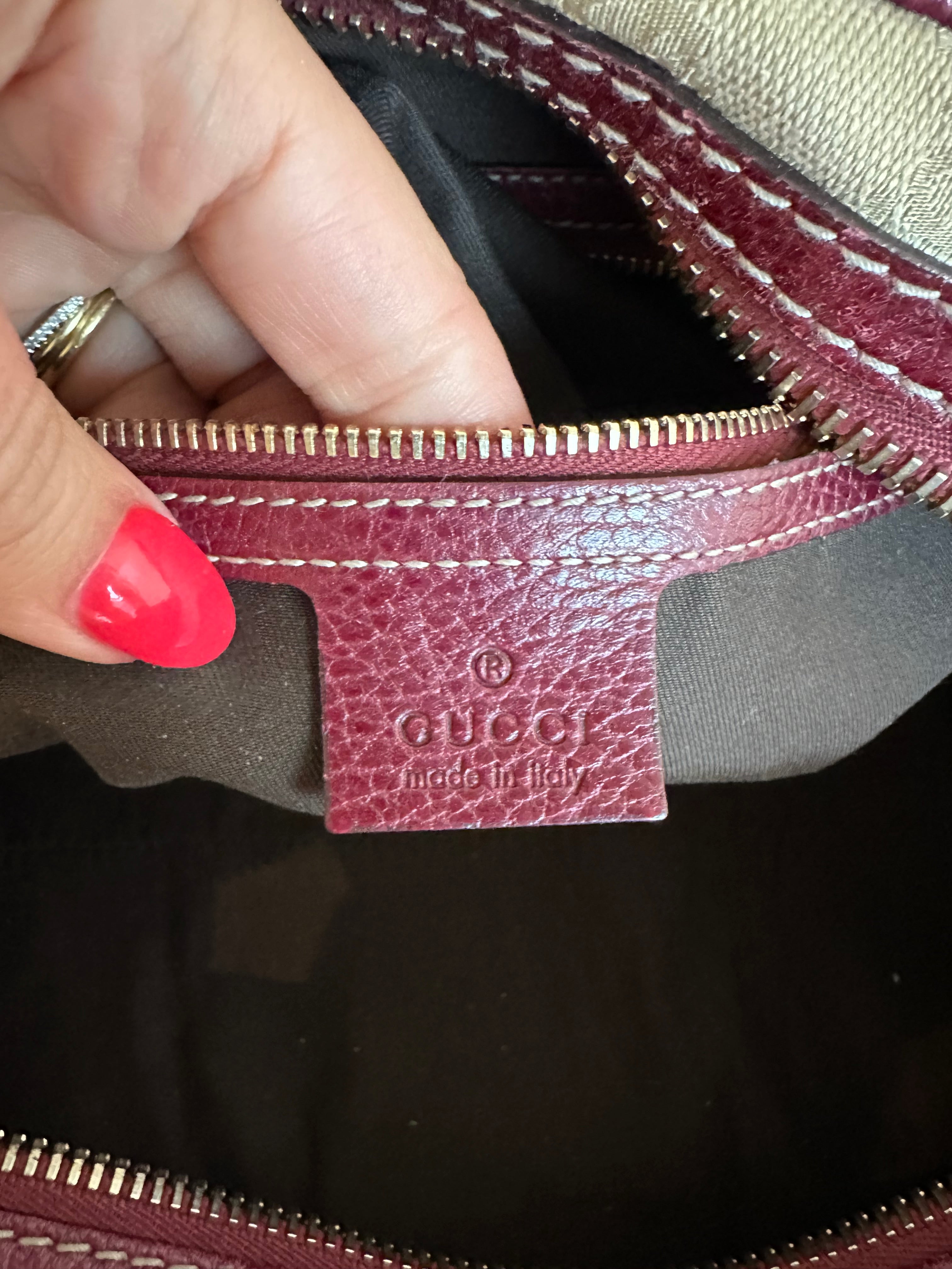 Pre-Owned GUCCI Beige/Burgundy GG Canvas Aviatrix Medium Boston Bag