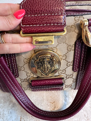 Pre-Owned GUCCI Beige/Burgundy GG Canvas Aviatrix Medium Boston Bag
