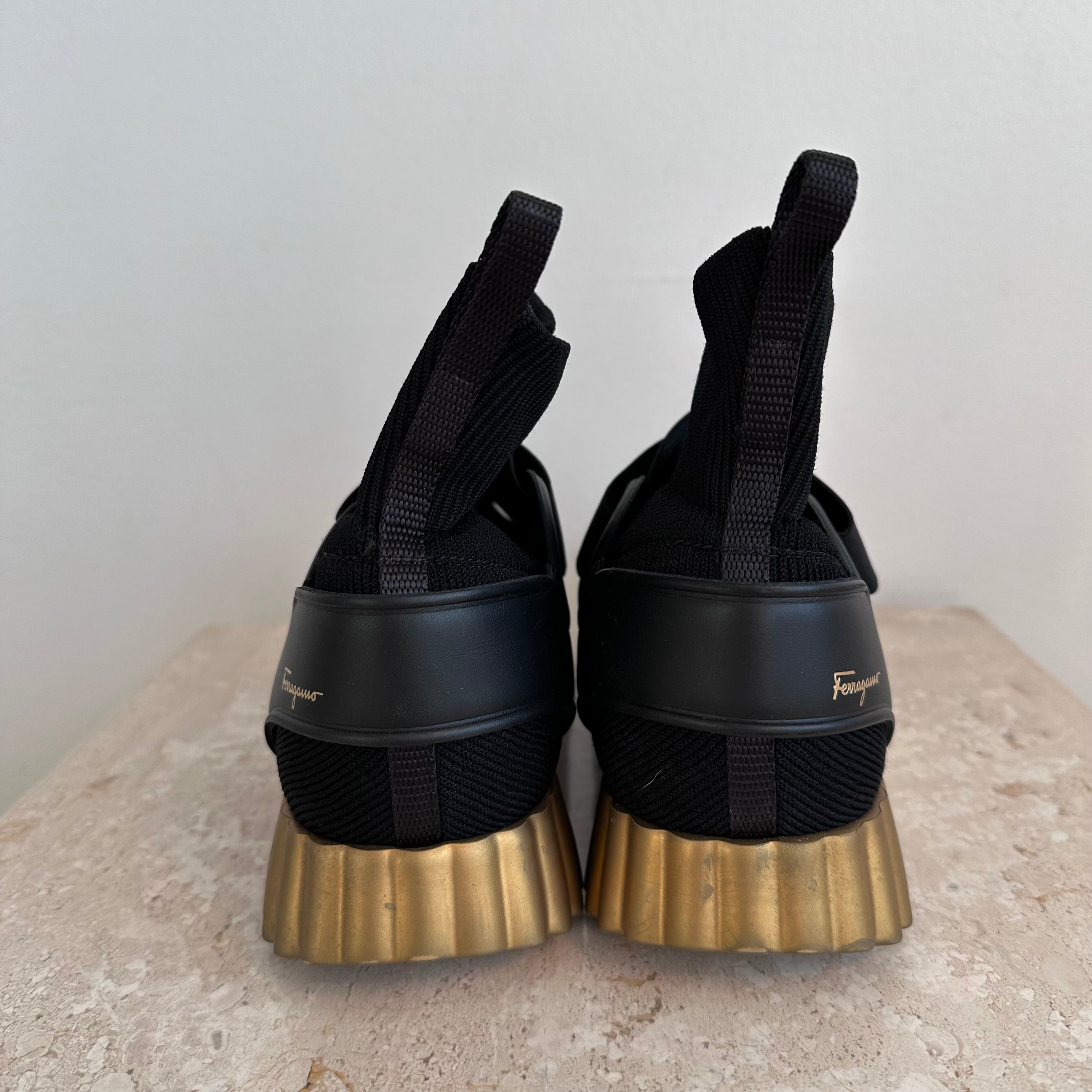 Pre-Owned SALVATORE FERRAGAMO Black Wave Sole Sneakers - Size 40